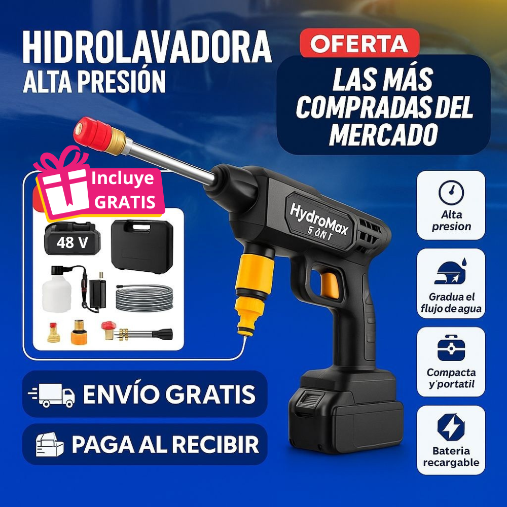 Hidrolavadora HydroMax 3 en 1 de 48 V⚡ + Kit Gratis 🎁