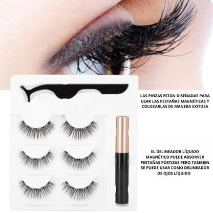 KIT GLAMOUR PESTAÑAS MAGNÉTICAS + DELINEADOR Y PINZAS GRATIS 🎁