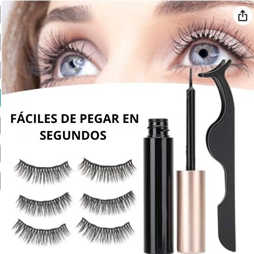 KIT GLAMOUR PESTAÑAS MAGNÉTICAS + DELINEADOR Y PINZAS GRATIS 🎁