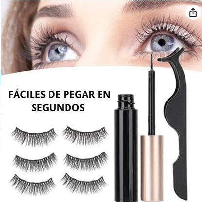 KIT GLAMOUR PESTAÑAS MAGNÉTICAS + DELINEADOR Y PINZAS GRATIS 🎁