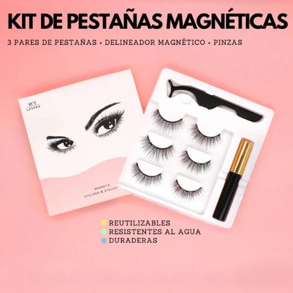 KIT GLAMOUR PESTAÑAS MAGNÉTICAS + DELINEADOR Y PINZAS GRATIS 🎁