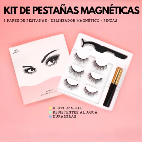 KIT GLAMOUR PESTAÑAS MAGNÉTICAS + DELINEADOR Y PINZAS GRATIS 🎁